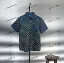 Xinxinbuy Men Designer Tee T Shirt 2024 Włochy Rainbow Jacquard Denim Sets Sets krótkie rękawowe bawełniane kobiety czarne białe s-3xl