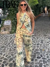 TRAF Woman Fashion Fashion Casual Print Shirt Suting High талия на молнии спереди плетения 2 кусок сета женская одежда Pantalones y2k 240425