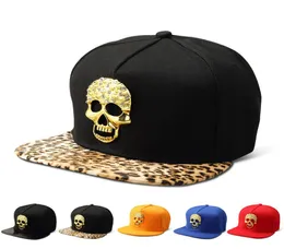 Мужчины женщины -любители Hiphop Black Leopard Cotton Snapback Caps Skull Logo Logo Popult Fashion Cool Street DJ Rock Регулируемые шляпы1461787