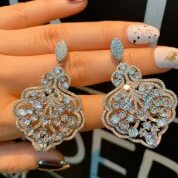 Fine Jewelry Drop Earrings For Women 925 Silver Needle Shine White Zirconia Luxury Dangle Stud Earring Party Accessory 240422