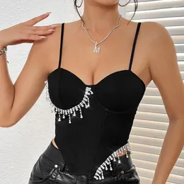 Tanques femininos moda shinestone colheret espartilho mulheres espaguete slim sem costas camisole verão sexy zip halter bustier colete