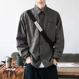 Autumn Y2K Japanese Long Sleeve Cargo Shirts Mens Casual Vintage Outdoor Blouse Oversized Baggy Camisa Social 240423