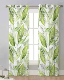 Curtain Abstract Green Leaf Plants Sheer Curtains For Living Room Window Transparent Voile Tulle Cortinas Drapes Home Decor