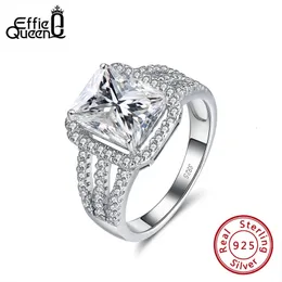 Effie Queen Real 925 Sterling Silver Wedding Rings for Women AAAA Shiny Cubic Zirconia Luxury Engagement Ring Party Jewelry 240424