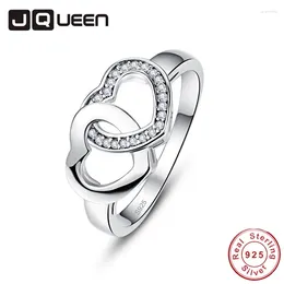 Med sidogenar jqueen topp mode dubbel hjärta cz sten 925 sterling silver ring naturlig handgjorda kubiska zirkoniumgåva för kvinna bijoux