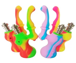 48quot Silicone Dab Rig Bubbler Mini Travel Sherlock Cera Concentrados de óleo Dabbing água fumando bongos com titânio Nail6433059