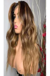 Ombre falowane koronkowe przednie ludzkie peruki włosy z włosami dla dzieci 360 Frontal Honey Brown Brelueless Silk Top Pełne koronkowe peruki dla kobiet2835770