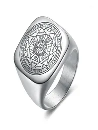 Cluster Rings Solomon For Men Silver Color Magic Runes Stainless Steel Signet Pagan Amulet Male Jewelry11356633