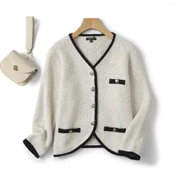 Women's Knits Ethereal MD 2024 Style Of Small Fragrance Qianjin Sense Lady Short V-neck Sweater Coat