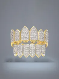 Хип -хоп микроволновый кубический циркон зубы грильц верхний дно мужчины Женщины Золотые серебряные цветные клыки -клыки для грилей Set2046084