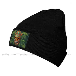 Berets Unisex Winter Hat Tribal Mask With Tropical Leaves Warm Beanie Cap Casual Knitted