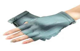 Fünf Finger Handschuhe Frauen Lokomotive Motorrad Halbgüter echtes Lederhandschuh Mode Ziegenleder Halbfinger 5355812