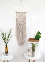 Ny hand knuten makrame väggkonst handgjorda bomullsväggar hängande tapestry med spetstyger bohemiska bröllopsdekoration9162336