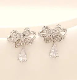 Brand new luxury s925 silver needle drop zircon earrings jewelry temperament women highend zircon bow high quality drop earrings 72860884