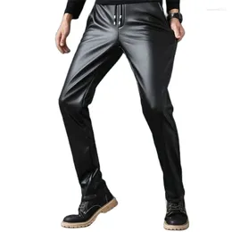 Men's Pants Man Leather Plus Velvet Slim Pu Trousers Warm High Elastic Motorcycle Male Thick Skinny Pantalons Capris 40