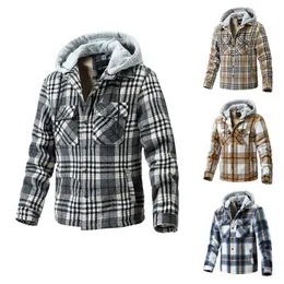 24 New Amazon winter men's jacket plaid woolen thickened hooded jacket, European and American fashionable youth men's top