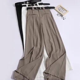 Spodnie damskie proste garniturowe spodnie szeroką nogę wiosną lato vintage wysoko w pucharu luźne szyfon