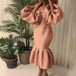 Basic Casual Kleider Plus Size Casual Elegant Womens Mode modische Feste Farbe V-Ausschnitt Bubble Long Sleeved Fishtail Dress Party Abend Dressl2405