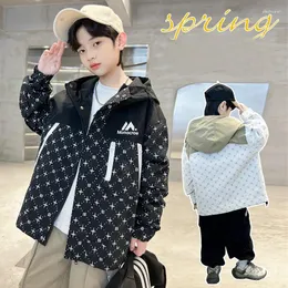 Jackets Sprot Teenager Boys Printed Hooded Black Beige 4 6 8 10 12 14 School Zipper Kids Boy Outerwear Collage Jacket Child Coat