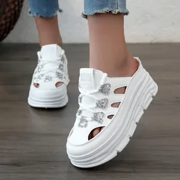 Casual Shoes Style for Women Ladies Platform White Bekväm ihålig Sneakers ökar höjden halv tofflor