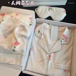 여성용 잠자기 앙 프리미엄 긴 소매 잠옷 봄/여름 얼음 부드러운 Paeonia Flower Silk for Women Satin Pajama Homesuit