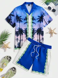 Men's Tracksuits Summer Tropical Botanical Print And Women's Short Sleeve Shirt Set Fashion Lapel Button Top Shorts