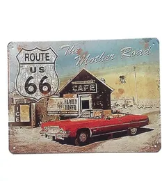 Route US 66 Плакат Moth Moth Road Retro Vintage Metal Tin Sign для Man Cave Garage Shabby Chic Wall Sticker Cafe Bar Home Decor7070411