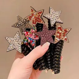 Hair Accessories New Children Girls Rhinestone Pentagram Star tail Elastic Hair Bands Rubber Tie Bundle Scrunchies Telephone Wire Accessories