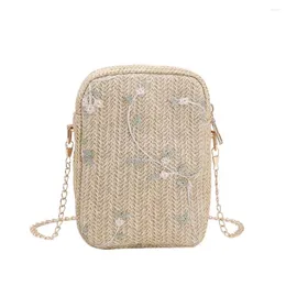 Umhängetaschen Frauen Strohkreuzbody Bag Reißverschluss Colosure Mini Pflanzkette Webensblume weibliche Sommerstrand