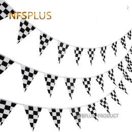 Triangle Checkered Hanging Flag Black and White Chequered Printed 38 Pieces Sports Auto Racing Decorative Flags Banners 240416