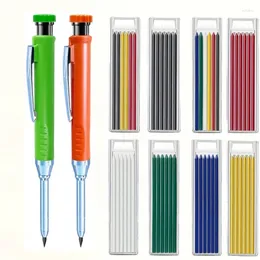 2.8mm Solid Carpenter Pencil With 6 Colors Refill Leads Built-in Sharpener Marking Tool Woodworking Deep Hole Mechanical Pencils