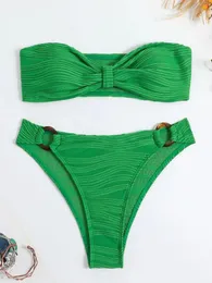 Bandela da bagno femminile Bandeau Bikini Donne pareggio Front Up Swimsuit 2024 Sexy Green Black Off Spalla Taglia fuori Spinga Bathingh Sumph Triangle