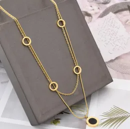 Multilayer Clover Roman Numerals Pendant Necklace Gold Plating Jewelry Stainless Steel for Women Gift4447547