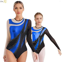 Bühne Wear Women Ballet Leotard Langarm Langarm Metallic Kontrast Patchwork Bodysuit Gymnastics Skating Dance Class Performance Tanzkleidung