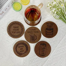 Настольные коврики 6pcs/set Fashion Creative Egraved Beer Theme Pattern Theme Round Well Coasters for Coffee Cups Mugs Holder and Dableware