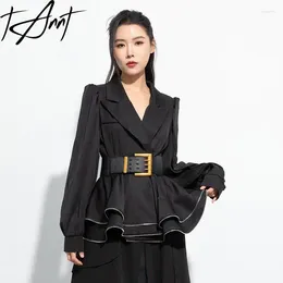 Ternos femininos Tannt Women Blazer Lantern Sleeves Color Comparation Black Vintage Jacket Fashion Spring Spring Caats para 2024