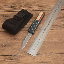 1st. Ny liten storlek C07 Auto Tactical Knife Damascus Steel Hell Blade Zn-Al Alloy Handle EDC Pocket Knife Outdoor Camping Vandring Survival Knives With Nylon Bag