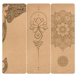 4mm Natural Cork TPE Printed Yoga Mat Non-slip Esterilla Yoga Sweat-absorbing Home Fitness Pad Gymnastics Pilates Mats With Bag 240415