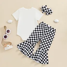 Clothing Sets Father S Day Baby Girl Clothes Short Sleeve Daddys Romper Checkerboard Bell Bottom Pants Set 2Pcs Summer