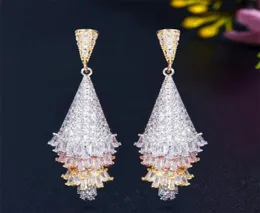 Sparkling Luxury Jewelry Dangle Earring 925 Sterling SilverGold Rose Gold Fill Full White Topaz CZ Diamond Gemstones Tassel skirt27339629