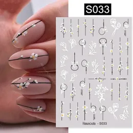 Harunouta Simple Flowers 3D Nail Stickers Gold Heart French Tip Lines Leopard Print Design Adhesive Sliders Manicure Decals 240430