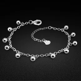 925 Sterling Silver Anklet Anklet Bell Foot Chain Jewelry for Women Anklets Peach Sandals Cheville Bracelet Leg Gifts 27cm 240511