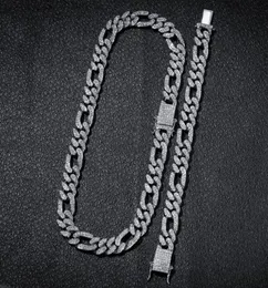 Hip Hop 13mm vereisere kubanische Verknüpfungskette 31 Figaro -Ketten Halskette Spannung Einstellung Kristall Bling Männer Halskette Armband Menens5201617