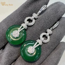 Kolczyki Dangle Wong Rain Vitnage 925 Sterling Srebrne Chalcedony High Carbon Diamond Kamień Kopinę Grzybną Biżuter