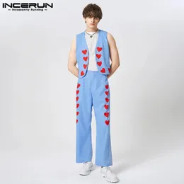 Stylne style streetwearu Inderun męskie garnitur moda miłość drukowana wzór krótki kardiganowe spodnie kamizelki dwuczęściowe s-5xl 240420