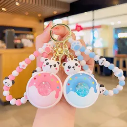 Keychains Kawaii Panda Donut Aromatic Bead Keychain For Women Girl Cute Backpack Pendant Keyring Portable Car Trinket Key Fob