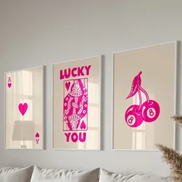 3pcs Trendy Retro Wall Art Poster Set Lucky Sie ästhetische Königin der Herzen Leinwand Gemälde Ace Card Funky Bilder Dekor 240425