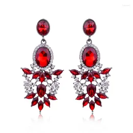 Brincos dangle Lubov Exagerado Big Crystal Flor Crystal Colorido Stone Opal Drop Bohemian Women Jóias para Festa de Casamento