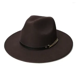Boinas luckylianji retro homens vintage parecia larga tampa fedora panamá jazz hat chapéu de couro preto banda de couro (57 cm/ajuste)
