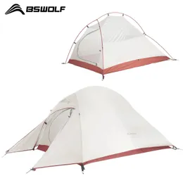 BSWOLF Ultralight Camping Tält Ryggsäck 20D Nylon Vattentät utomhusvandringsresor Cykling 1-2 Person 240422